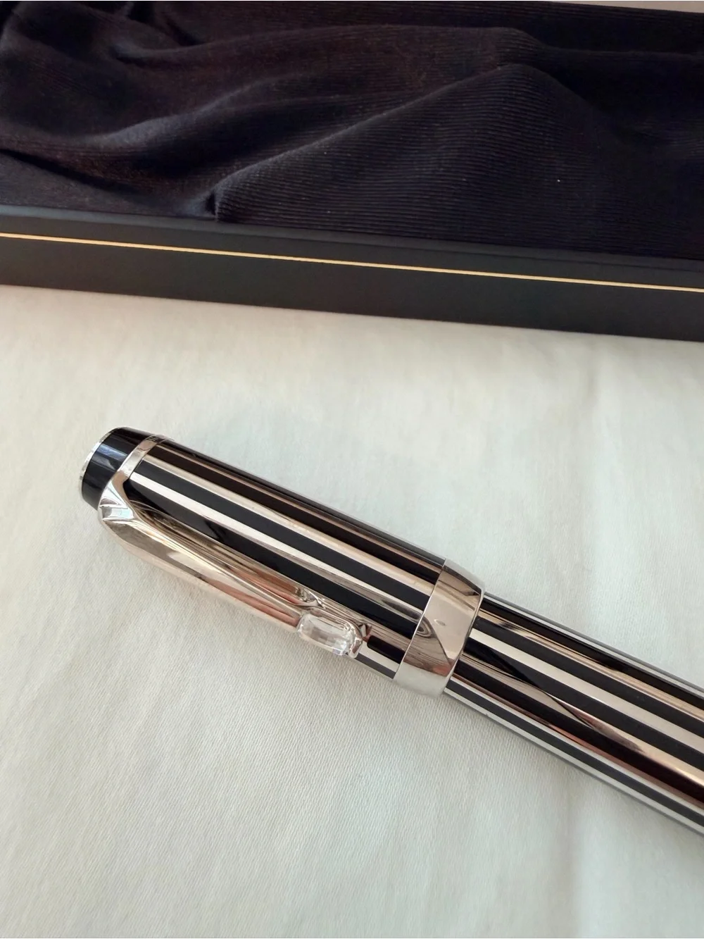 MONTBLANC Boheme Black and Silver Striped Fountain Pen with Crystal Gemstone